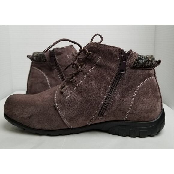 Propet Women's Delaney Suede Ankle Boot Purple Knit Lace Up Side Zip Size 10 - Picture 6 of 11